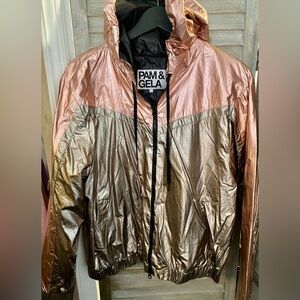 PAM & GELA Lightweight Gold Metallic Zip Hoodie
